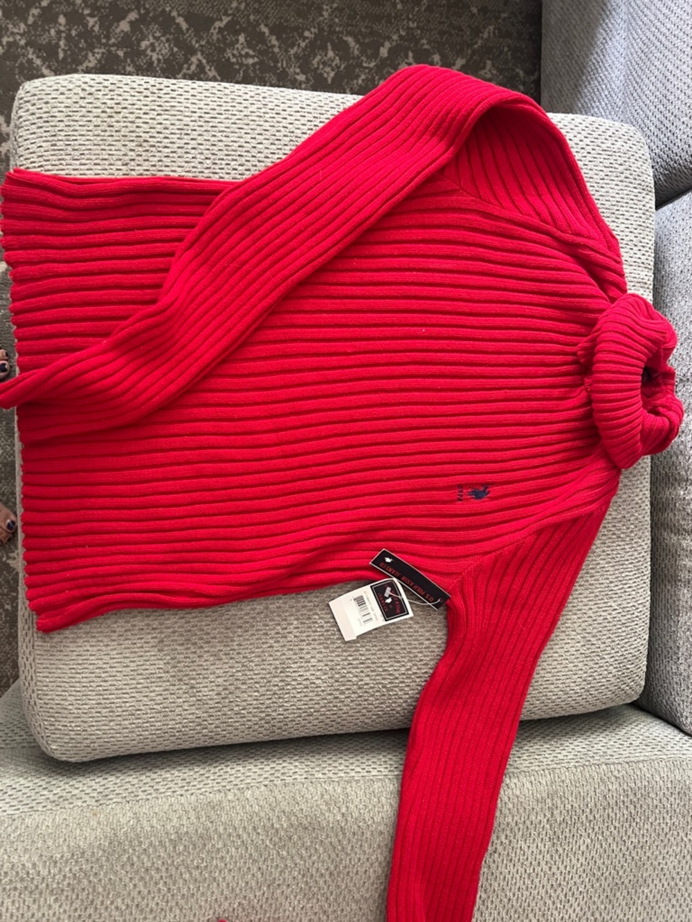 Red Ribbed Turtleneck Sweater - Women